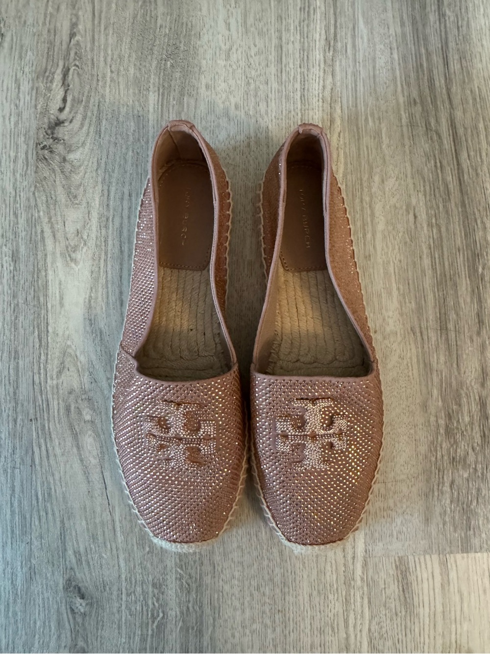 Tory Burch Rose Gold Crystal Espadrille Flats